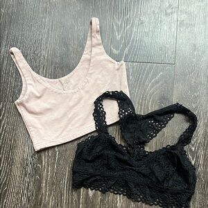 Light mauve/tan  and Black Lace Bralette Set